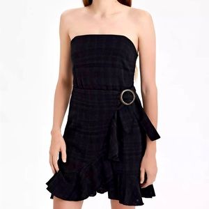 AMERICAN EAGLE OUTFITTERS — STRAPLESS, BLACK, WRAP TIE DRESS, SIZE US XS
